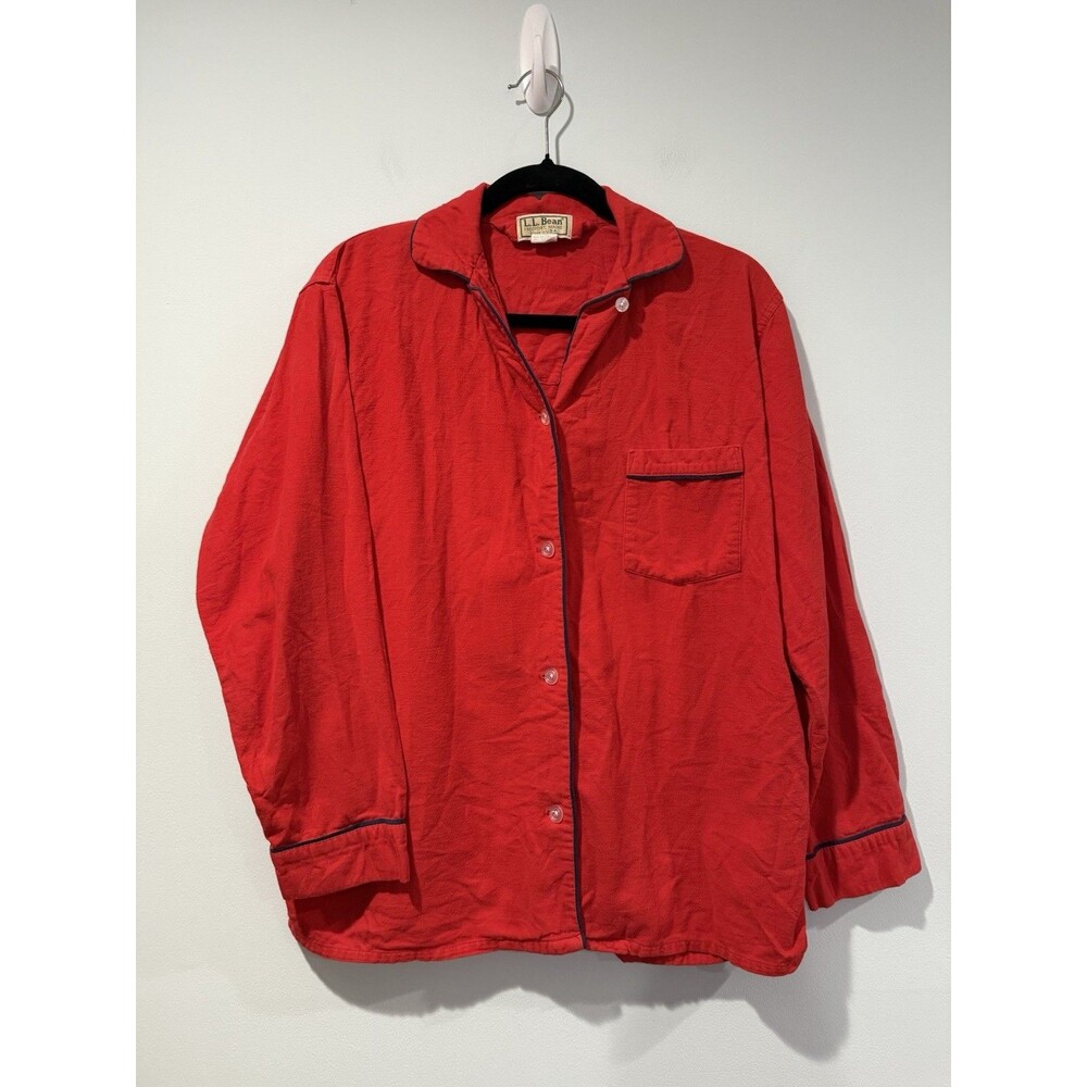 Vintage LL Bean Pajama Top Medium Button 100%Cotton Sleep Travel Lounge Vacation
